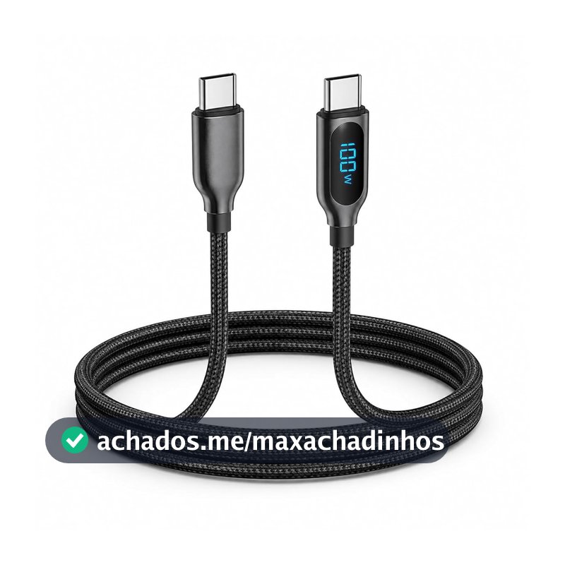 Cabo 100W USB-C para USB-C com Display LED 1,2m Super Reforçado