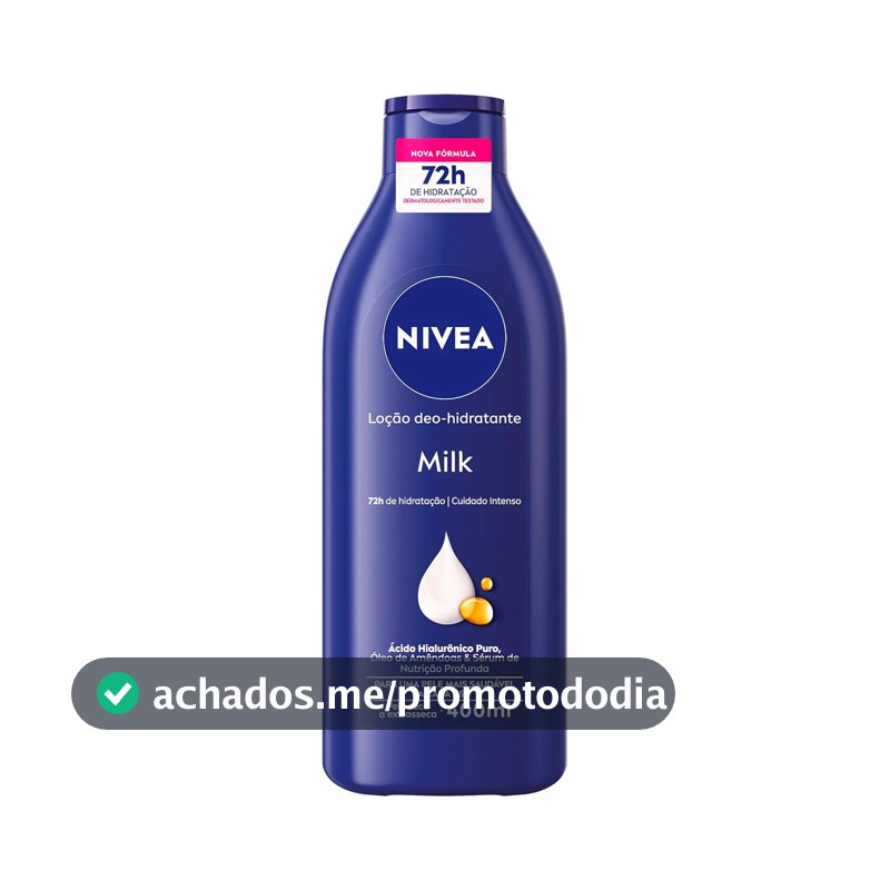 NIVEA Loção Deo-Hidratante Milk 400ml, Hidratação Profunda 72h, Hialurônico Puro, Corporal, Pele Seca e Extrasseca