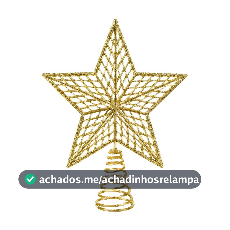 Ponteira Estrela Vazada Dourada com Glitter Luxo Base Espiral 20cm Natal