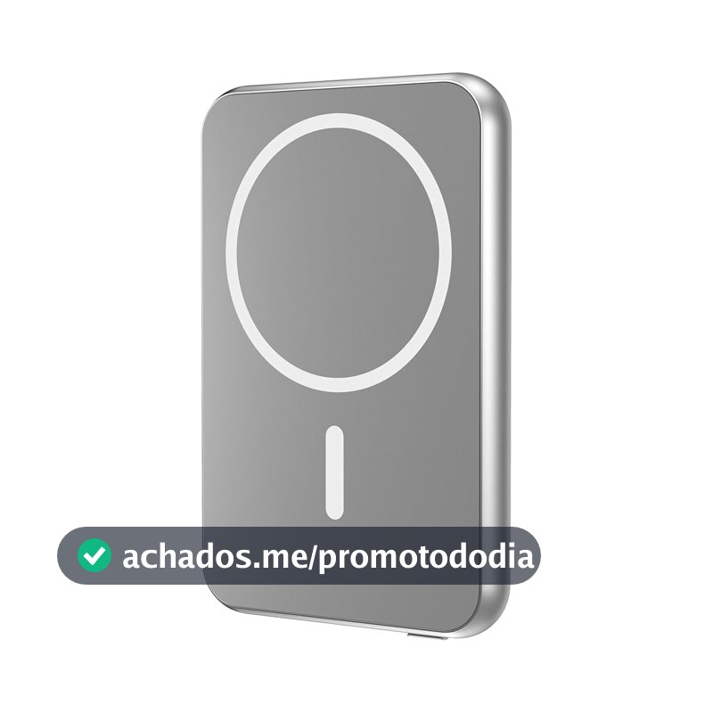 Geonav Power Bank, Carregador Portátil Universal por Indução 5.000mAh, Ultraslim Carregamento rápido, Compatível com MagSafe®, PB5KALMAGSV, Prateado