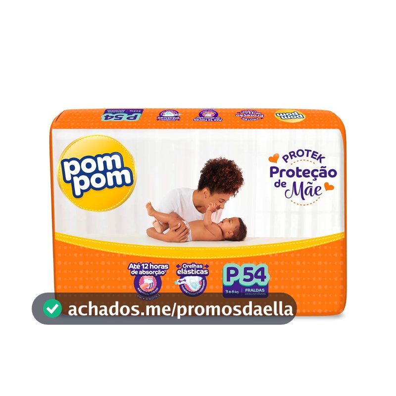 Fralda Pom Pom Protek Proteção de Mãe Mega P 54 Unidades
