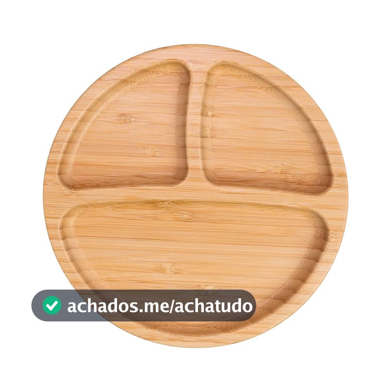Prato Alimentação Bebê Freso Baby Introdução Alimentar Infantil BLW Bambu Biodegradável Atóxico Antibacteriano Ventosa Divisória, cor Cinza