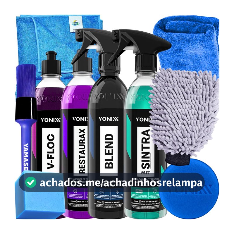 Kit Para Lavar Carro Bike Caminhão Van Biz Onibus Moto Vonixx Blend Spray Black Cera Liquida Sintra Fast V-floc Shampoo Automotivo Restaurax Restaurador De Plasticos Externos 500ml
