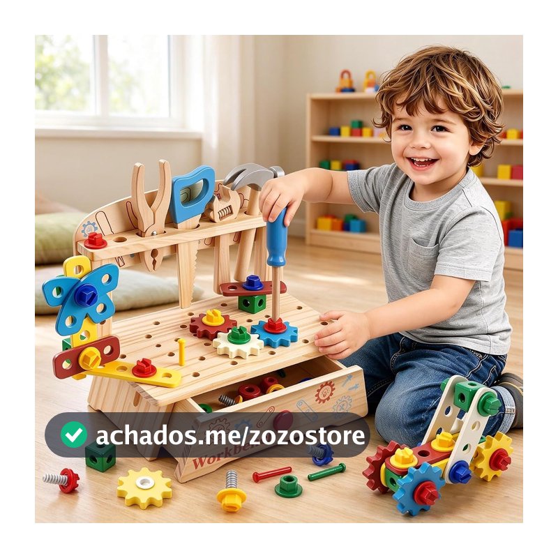 Bancada Ferramentas Madeira STEM Brinquedo Montessori Construção Infantil