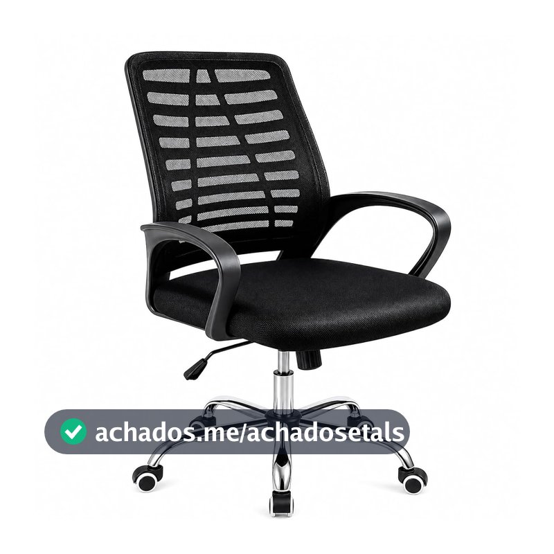 Cadeira de Escritório Ergonômica Mesh Giratória Base Cromada com Regulagem Altura Home Office
