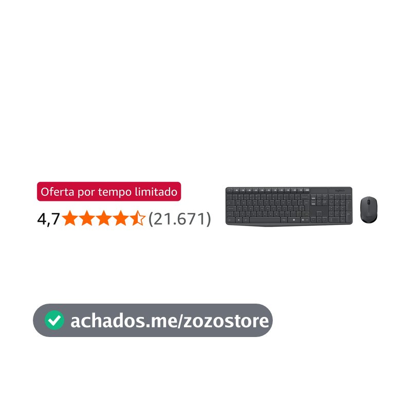 Combo Teclado e Mouse sem fio Logitech MK235 com Conexão USB, Pilhas Inclusas e Layout ABNT2