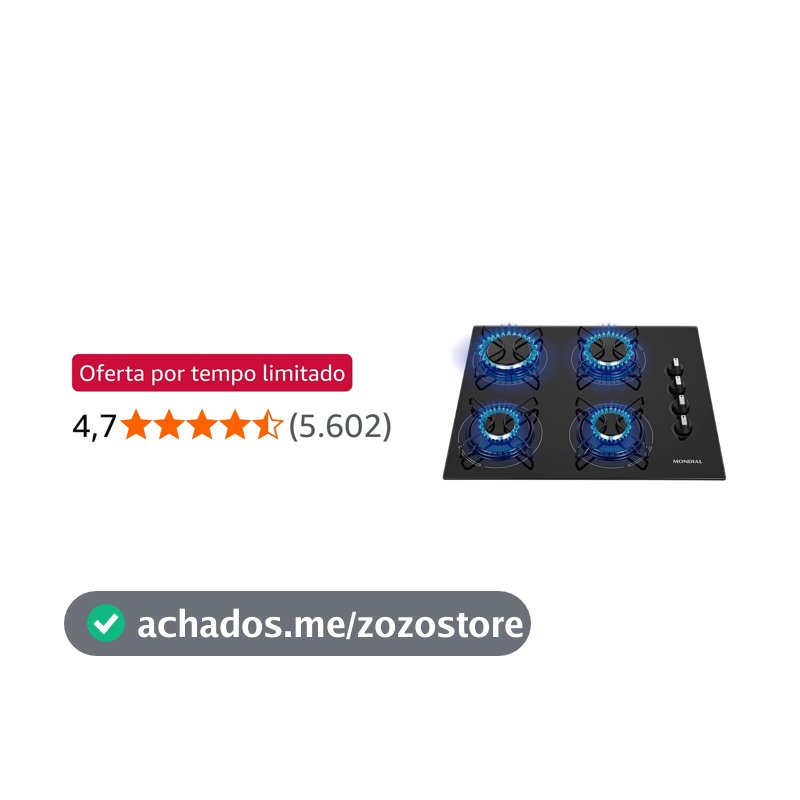 MONDIAL Cooktop a Gás, 4 Bocas, Preto/Inox, Bivolt - CTG-01