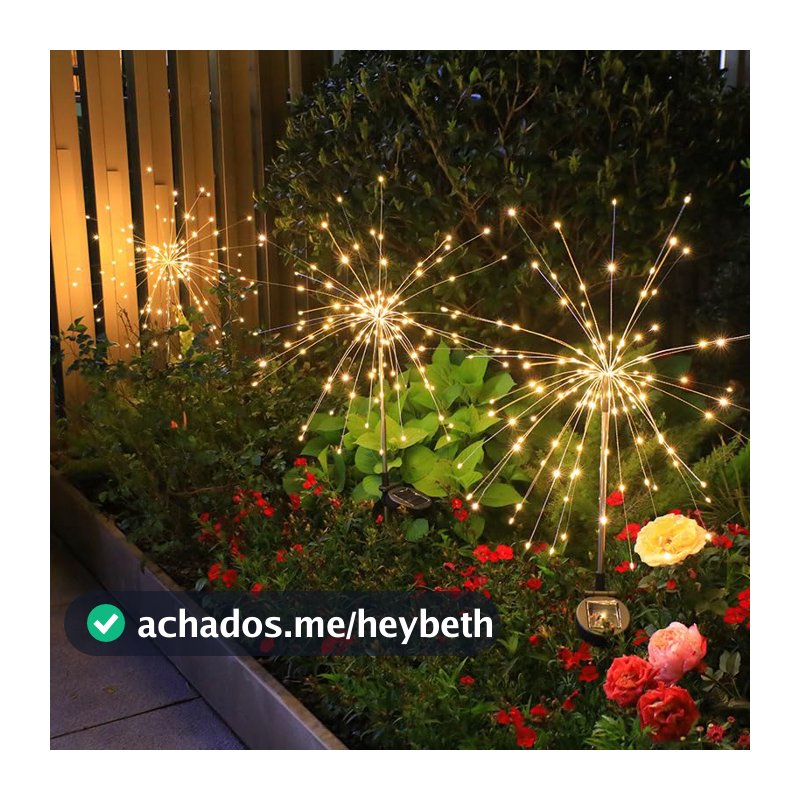 Pacote com 2 luzes solares de fogos de artifício exteriores, 150 LEDs, 8 modos de iluminação, sensor de luz à prova d'água para jardim, decoração de quintal, Natal, Halloween, festas, casamento,