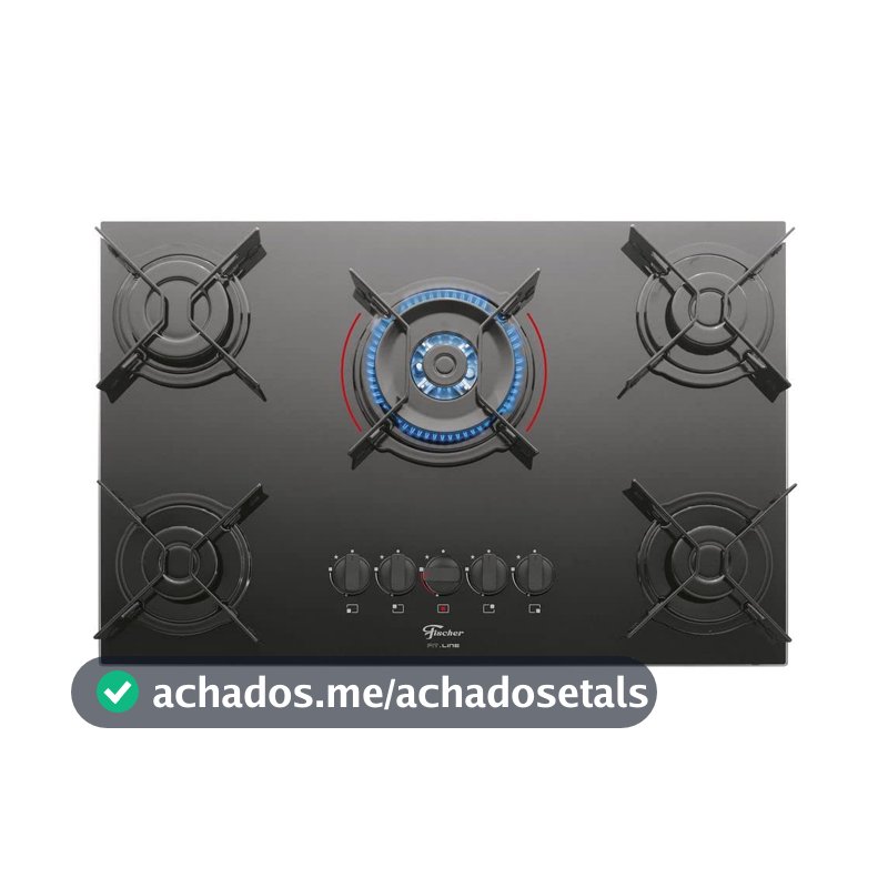 Fischer Cooktop à Gás 5 Bocas Tripla Chama Fit Line Mesa Vidro Preto Bivolt - 26300-57079