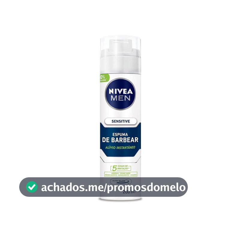 NIVEA MEN Espuma de Barbear Sensitive 200ml, Acalma a Pele, Alívio Imediato da Irritação, Extrato de Camomila e Vitamina E, Pele Sensível