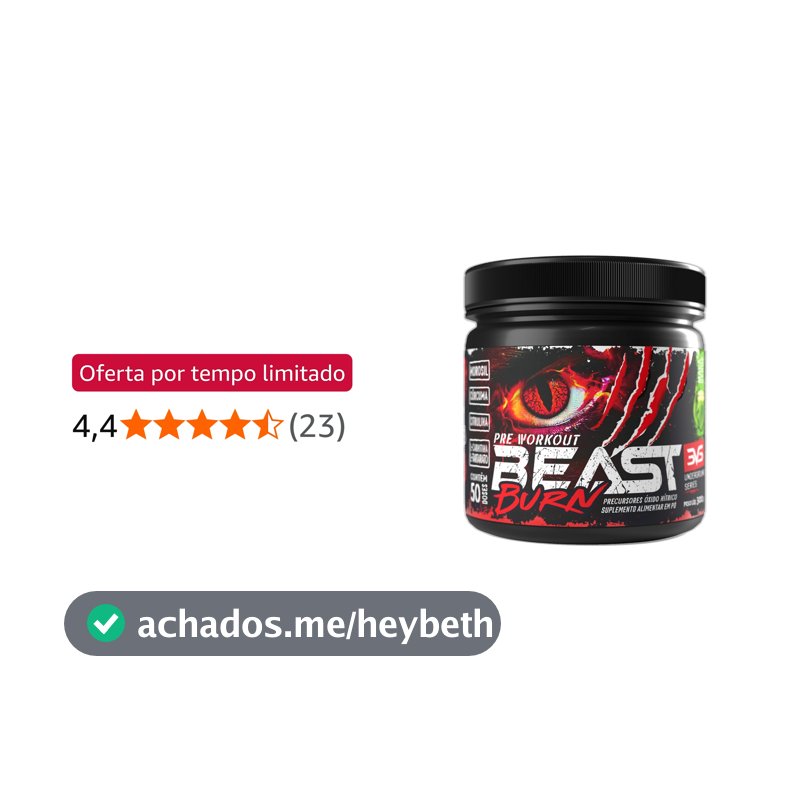 3VS Nutrition Pré-Workout Beast Burn 300g – Suplemento Pré-Treino Fórmula Única com Cafeína, Beta Alanina, L-Carnitina, Citrulina, Morosil® e Cúrcuma – 50 Doses 300gr Sabor Maça Verde