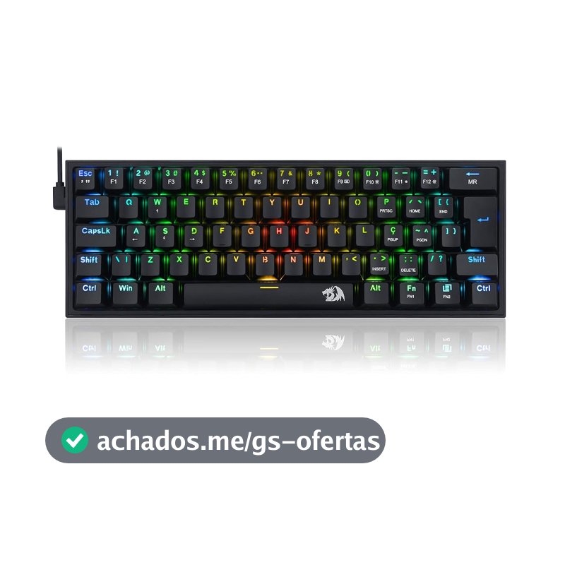 Teclado Mecânico Gamer Redragon Fizz Switch Azul RGB Preto K617