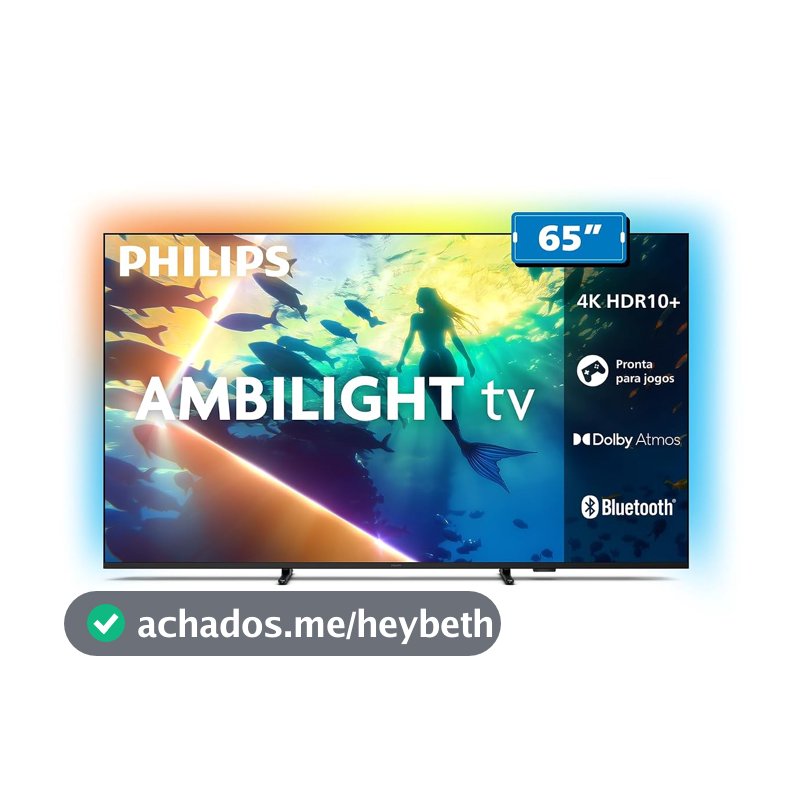PHILIPS, Smart TV Ambilight 65" 4K, Titan OS, 65PUG8100/78, Comando de Voz, HDR10+/Dolby Atmos, VRR/ALLM, Bluetooth