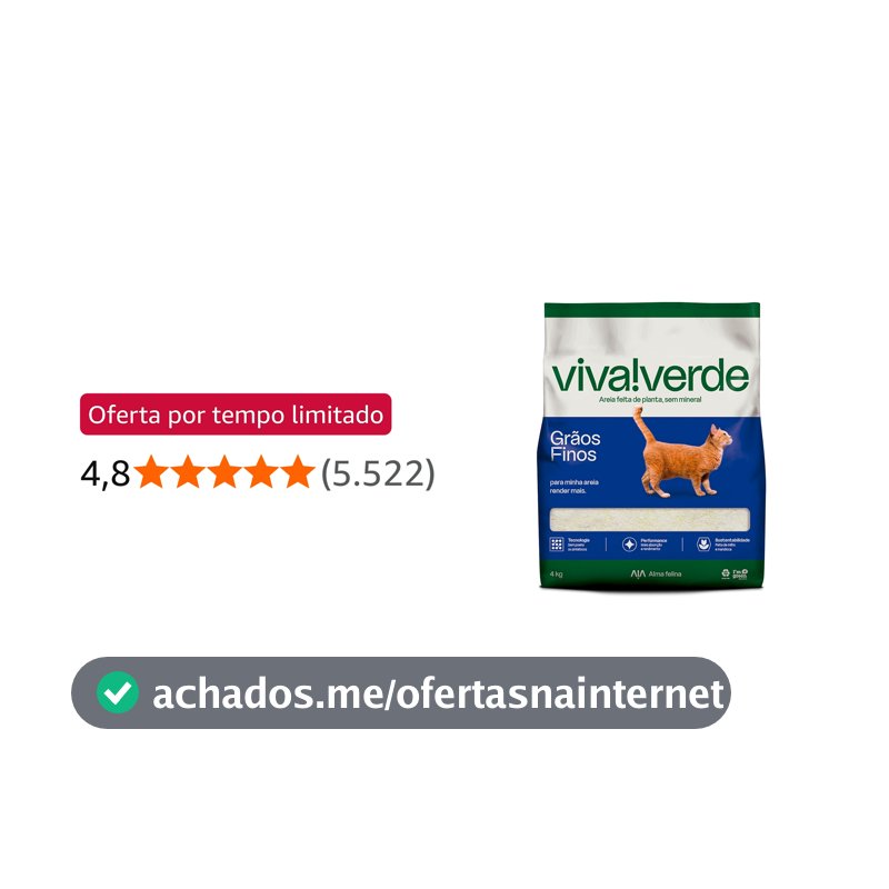 Viva Verde Areia Higiênica Biodegradável para Gatos Grãos Finos 4kg