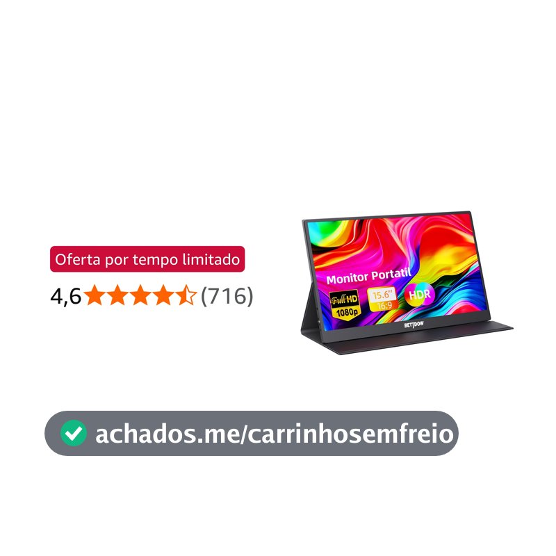 Bettdow Monitor Portatil 15,6'', FHD 1080P Monitor Portátil Conectado Com USB C Dupla/HDMI, IPS Extensor De Tela para Notebook com VESA e Funda Inteligente magnético, Plug and Play