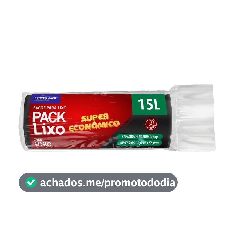 Sacos de Lixo PACK LIXO Super Econômico Preto 15 litros – Uso residencial diário, ideal para lixos leves em pequenas famílias