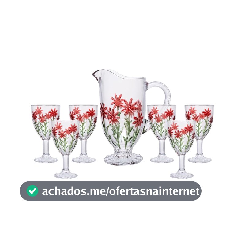 WOLFF - Conjunto Jarra com 6 Taças Red Flower 1,3L/320ml Vidro