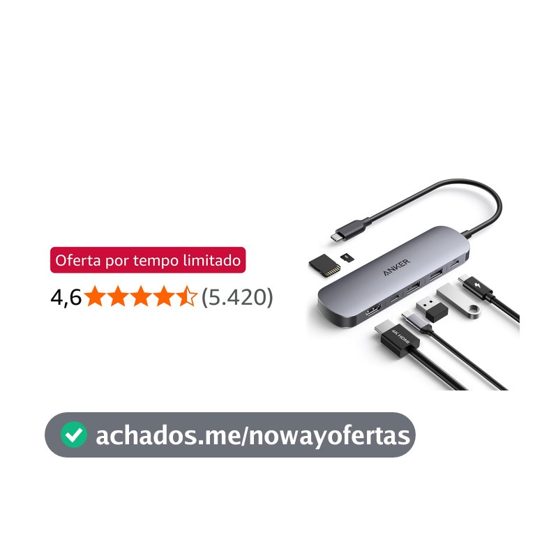 Anker Hub USB-C 7 em 1, HDMI 4K@60Hz, 5Gbps USB-C Thunderbolt e 3USB 3.0