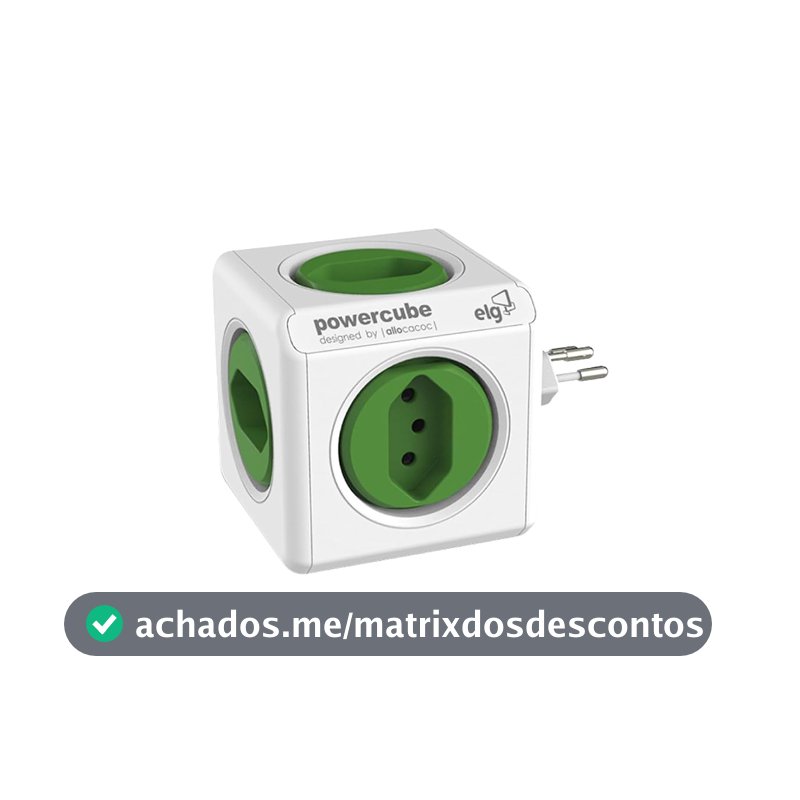 ELG, PWC-R5, PowerCube, Multiplicador 5 Tomadas, Disjuntor Integrado de 10A, Filtro de Linha com Protetor de Surto, Bivolt, Branco e Verde