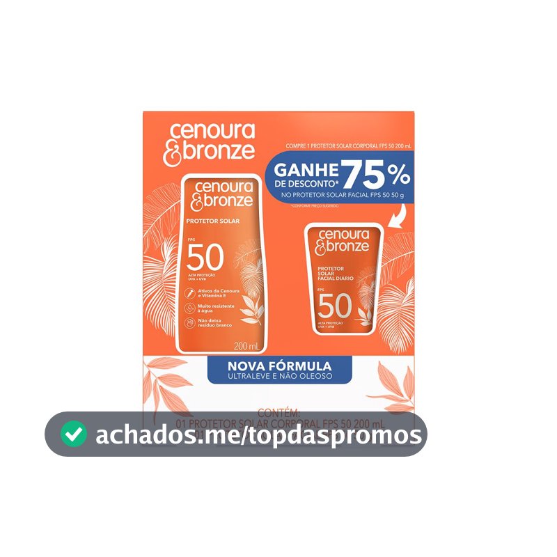 Kit Cenoura & Bronze Protetor Solar 200ml+ Protetor Solar Facial 50g - FPS 50