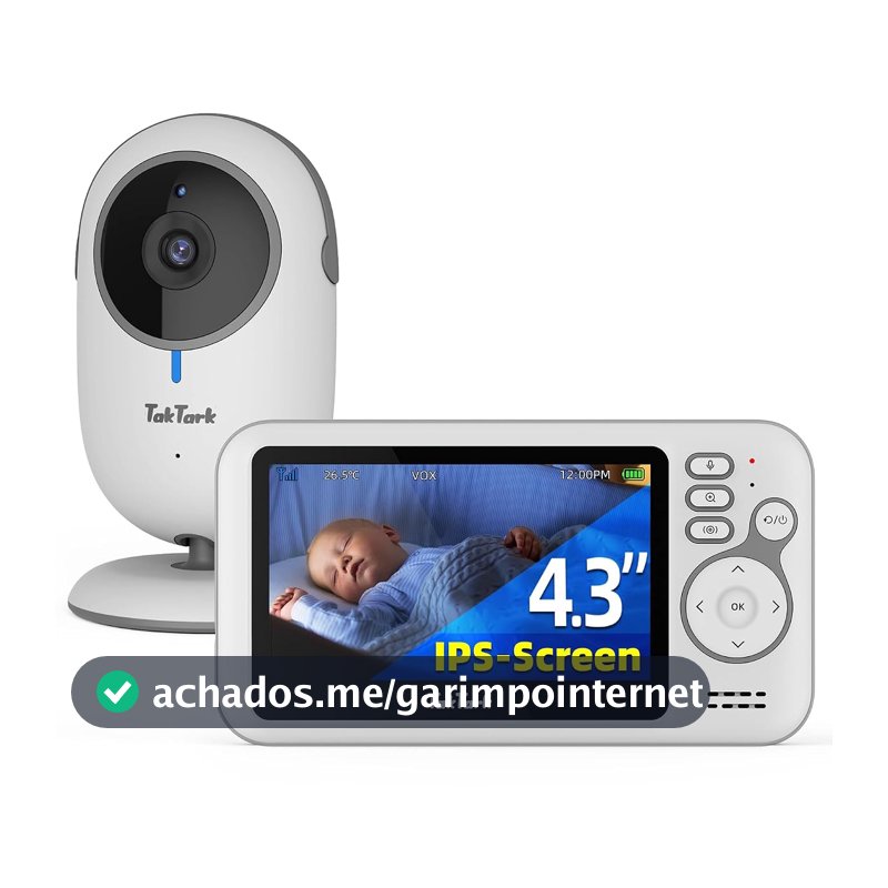TakTark Babá Eletrônica, 4.3" Câmera para Bebês com Monitor, 2 Way Audio, Visão Noturna Infravermelha, Áudio Bidirecional, Detecção de Som VOX, Monitoramento Temperatura, Ideal para Novos Pais