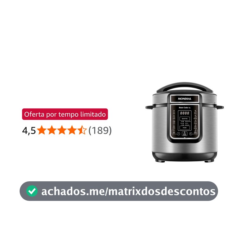 MONDIAL Panela de Pressão Elétrica Digital 6L, Preto/Inox, 1000W, 220V - PE-60-6L-I