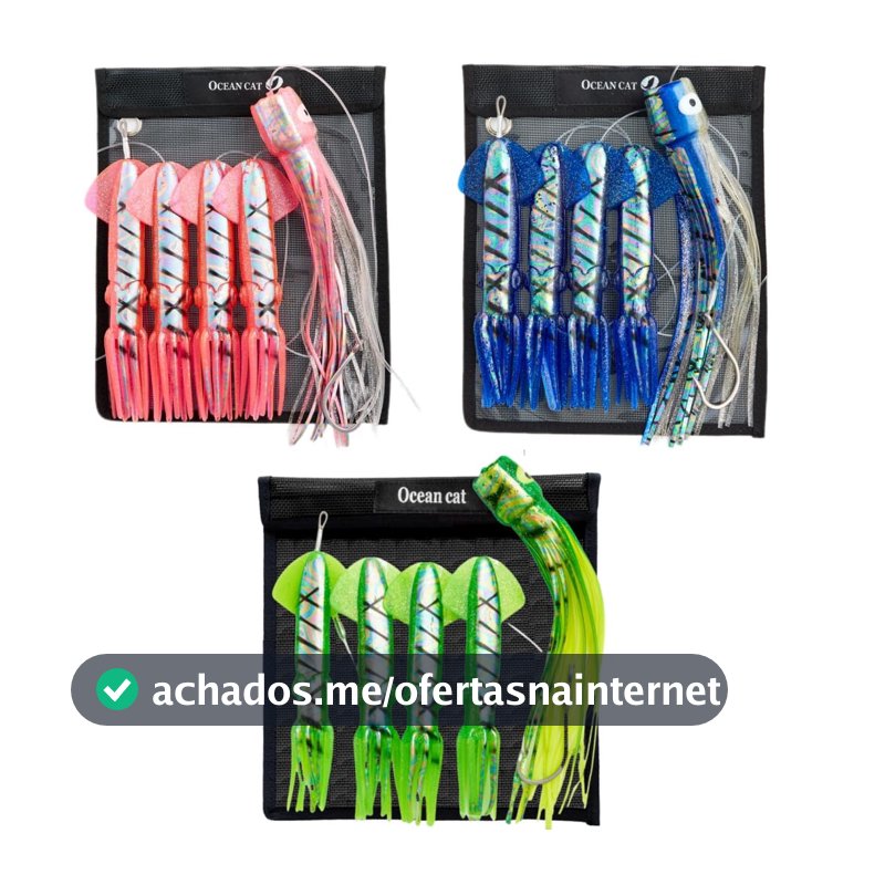 OCEAN CAT Iscas de corrente Teaser Iscas de pesca em água salgada com gancho de aço inoxidável e linha de pesca de alta resistência Teasers totalmente equipados para Wahoo Tuna Marlin Mahi Mahi