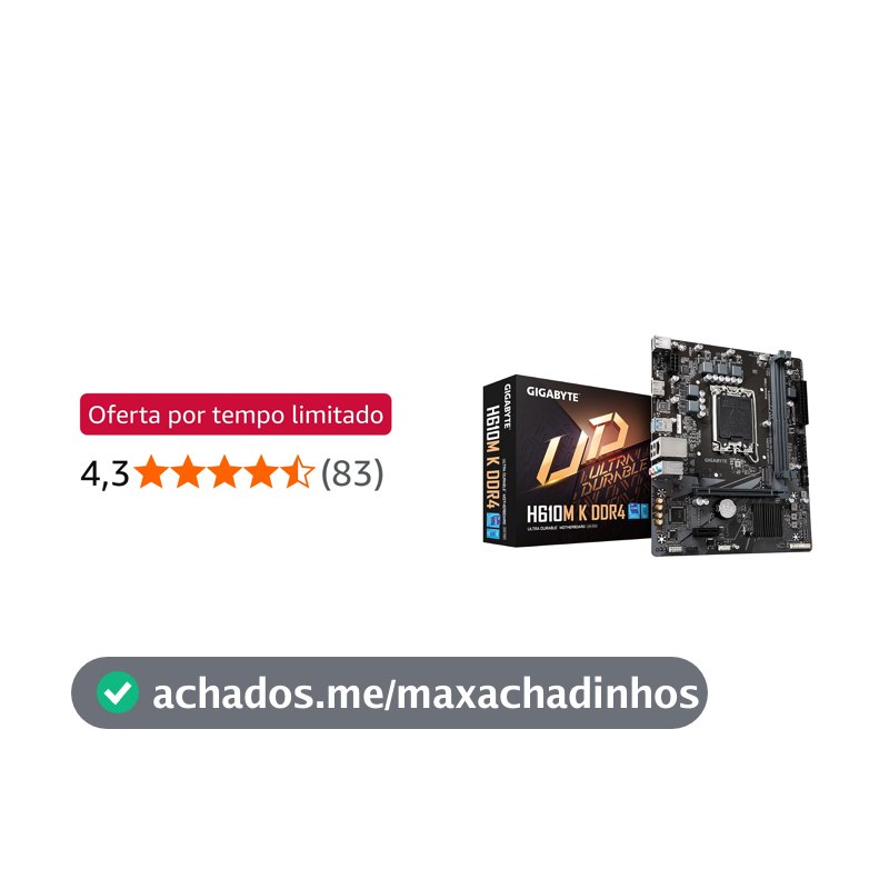 Gigabyte H610M K DDR4 Placa-Mãe Micro-ATX, Socket LGA 1700, DDR4, para Intel Core 12ª/13ª/14ª Geração