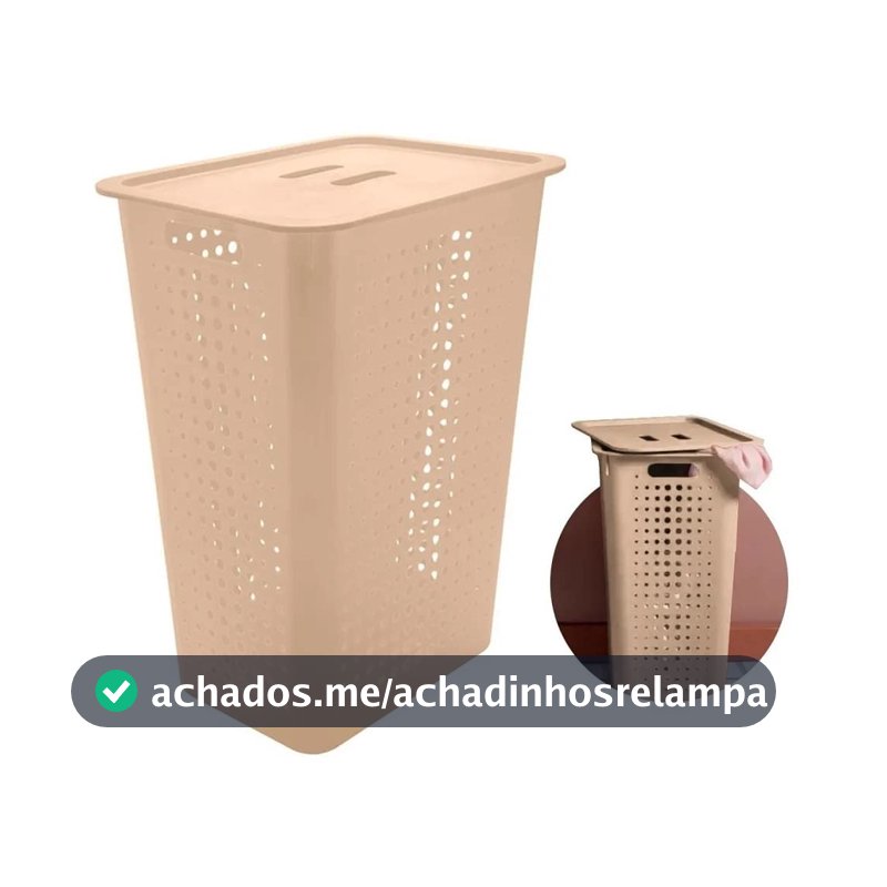 Ou Cesto de Roupas com Tampa 47L Bege Linha Cestas Organizadoras