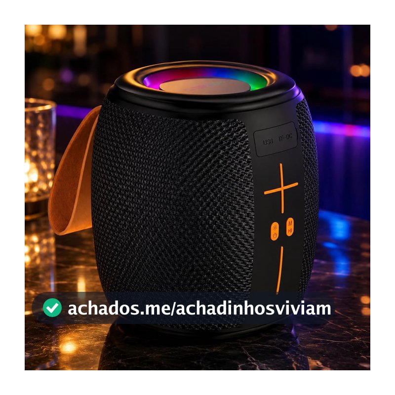 Caixa de Som Bluetooth 20W Portátil - IPX5 Resistente à Água, LED Controlável, TWS, Bateria Recarregável, USB, Auxiliar e Som Potente para Festa e Uso Diário