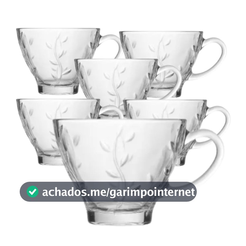 Jogo de 6 Xícaras de Chá Lily 220ml Vidro HABITARA HOME