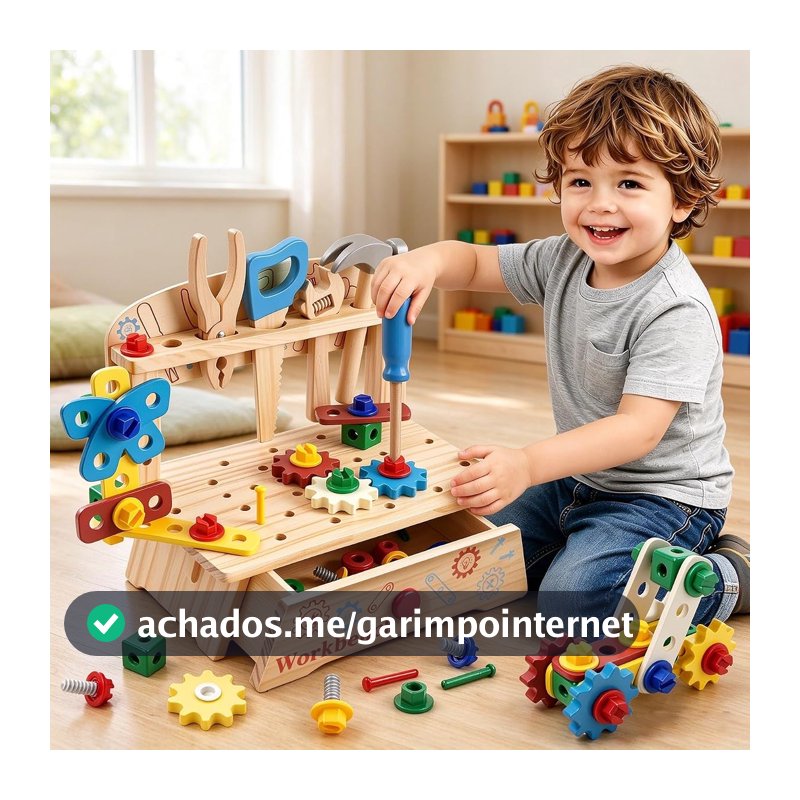 Bancada Ferramentas Madeira STEM Brinquedo Montessori Construção Infantil