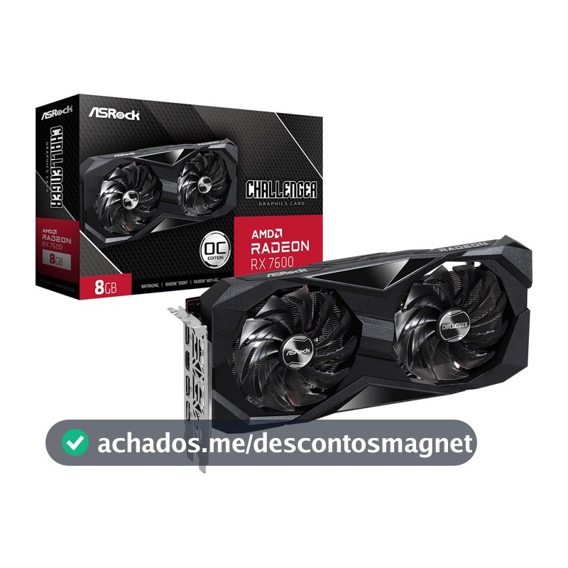 Placa de Vídeo ASRock Radeon RX 7600 Challenger OC, 8GB, GDDR6, 128-Bit, FSR, Ray Tracing, Preto