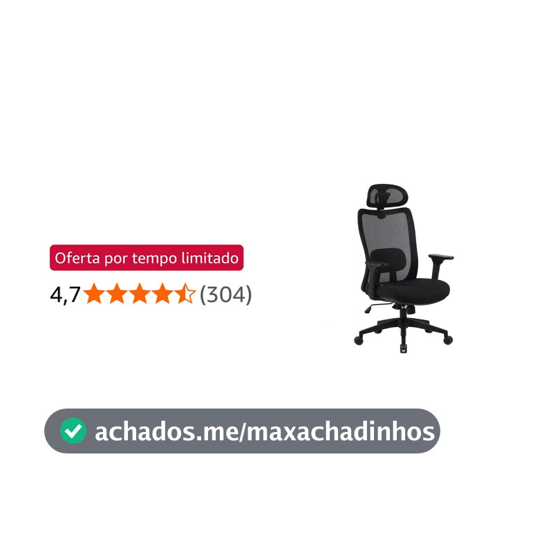 Elements Cadeira Ergonômica de Escritório Astra Pro com Apoio Lombar e Cabeça Ajustável, Preta