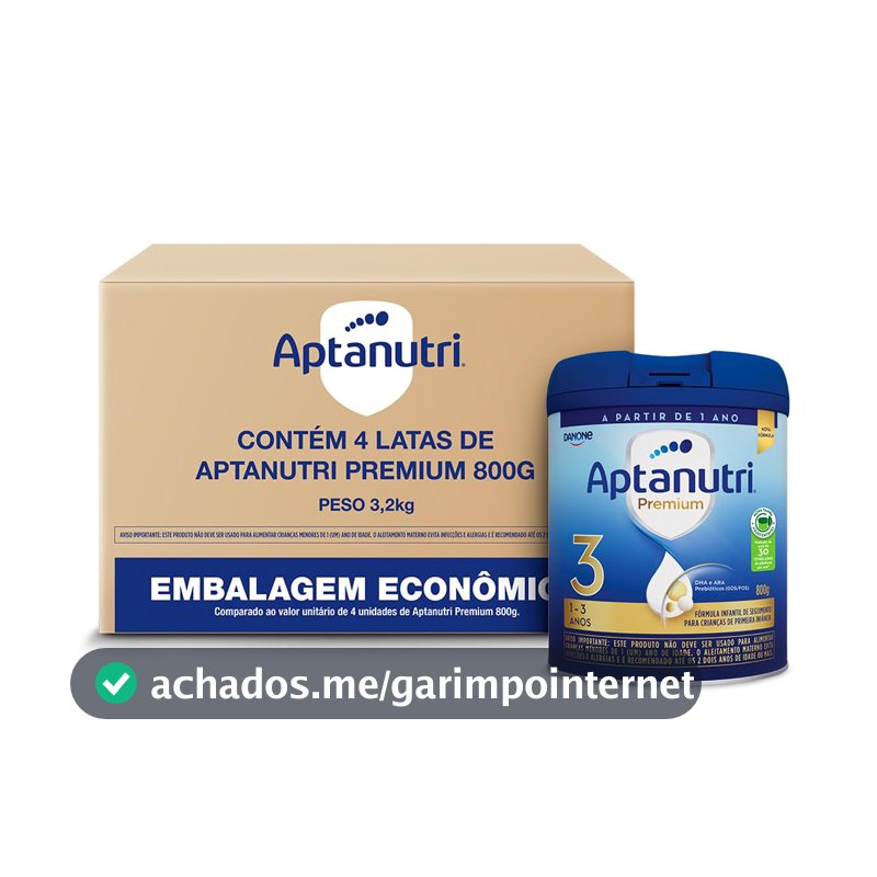 Kit Aptanutri Premium 3 Fórmula Infantil em Pó para Crianças a partir de 1 Ano, Contém Leite – 800 g (Kit com 4 Unidades)