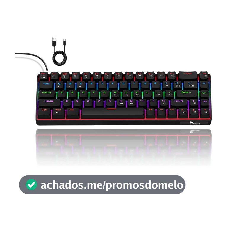 Bettdow Teclado Mecânico KM004 ABNT2, Teclado Gamer com Fio Compacto 68 Teclas com Switches Vermelho, RGB 17 Efeitos, Anti-Ghosting 21 Teclas, Type-C Destacável, para PC Mac Notebook