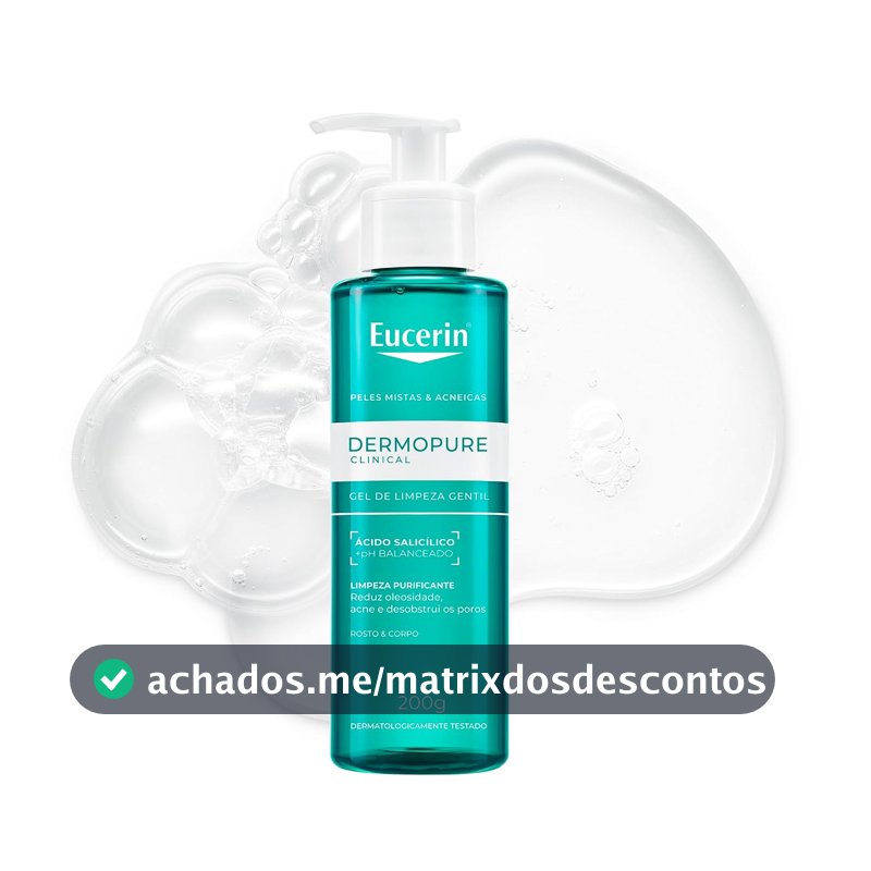 EUCERIN Dermopure Clinical Gel de Limpeza Gentil 200ml, Redução da oleosidade e acne, Desobstrui os poros