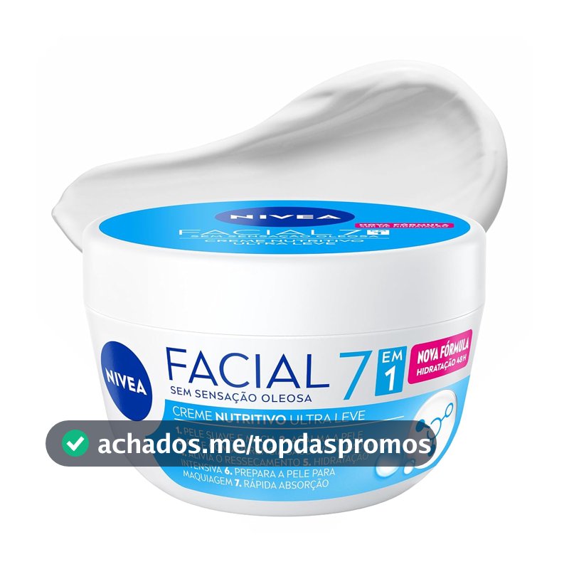 NIVEA Creme Facial Nutritivo Ultraleve 7 em 1 100g, Pele Suave e Macia, Acalma, Alivia Ressecamento, Hidratação 48h, Aminoácidos, Cuidado Facial