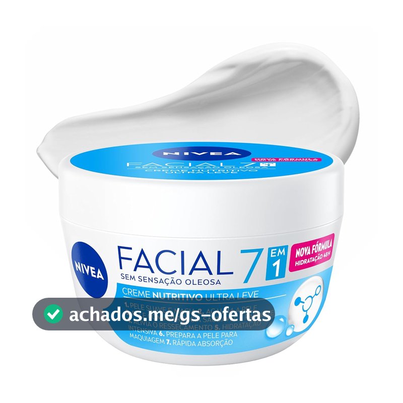 NIVEA Creme Facial Nutritivo Ultraleve 7 em 1 100g, Pele Suave e Macia, Acalma, Alivia Ressecamento, Hidratação 48h, Aminoácidos, Cuidado Facial