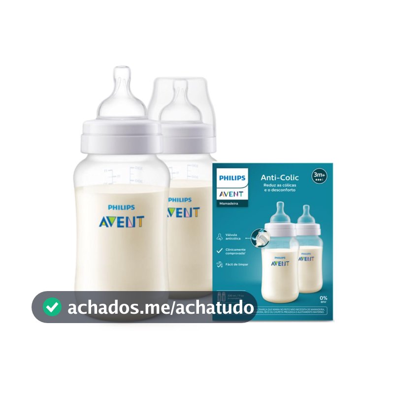 Kit Duplo Mamadeira Anti-Colic SCY106/02 Philips Avent 330ml Transparente