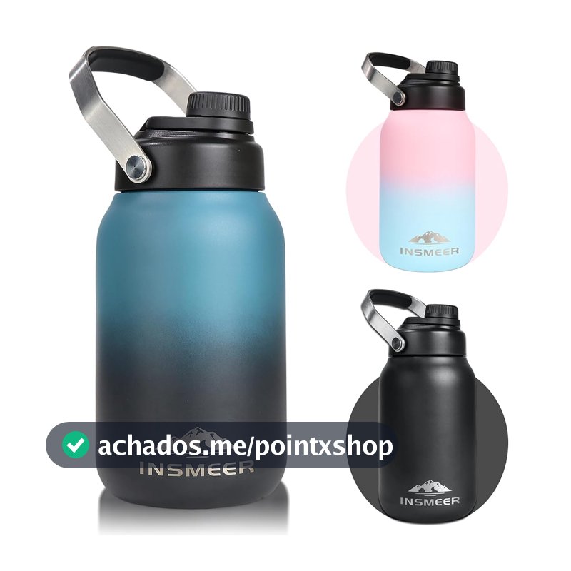 INSMEER Garrafa Térmica Com Isolamento A Vácuo De Parede Dupla, Frasco De Boca Larga De Aço Inoxidável 18/8, À Prova De Suor, Garrafa De Água De Metal Sem Bpa Com Escova De Limpeza,1,89L, Azul