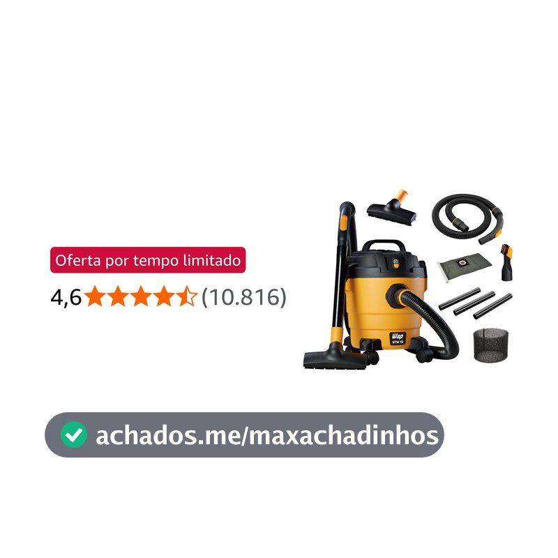 WAP Aspirador de Pó e Água GTW 10, Compacto, 10 Litros, com Mangueira de 1,5 Metros, Filtro Lavável, 140mbar 1400W 127V
