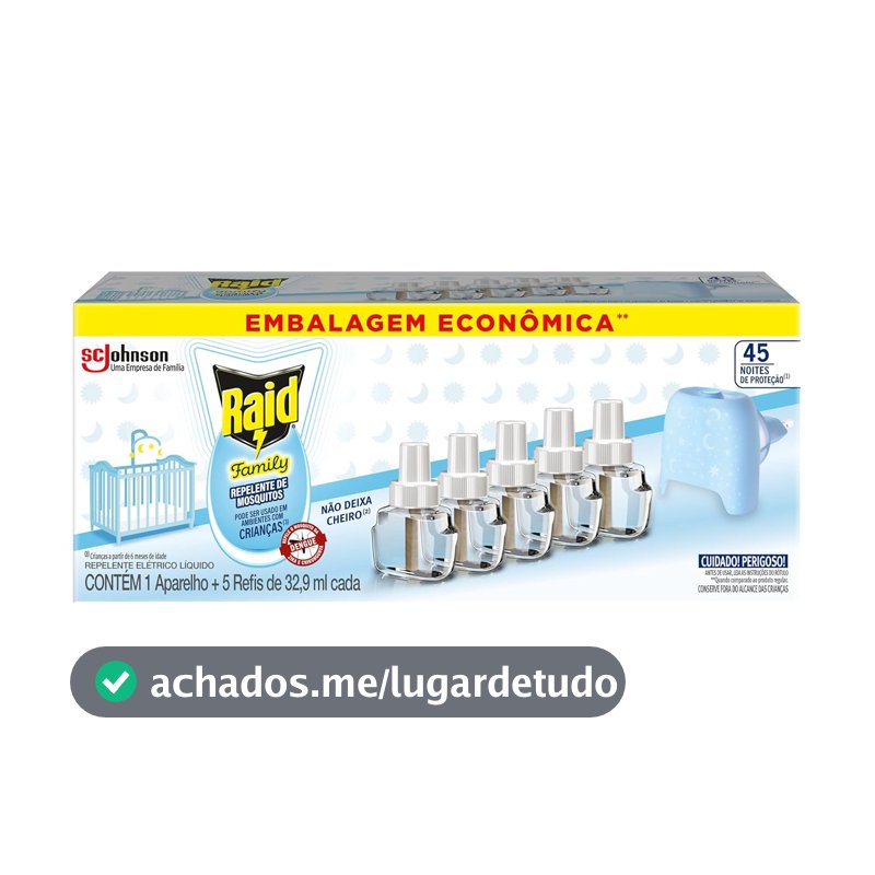 Repelente Elétrico Líquido Raid Family, 45 Noites, 32,9ml