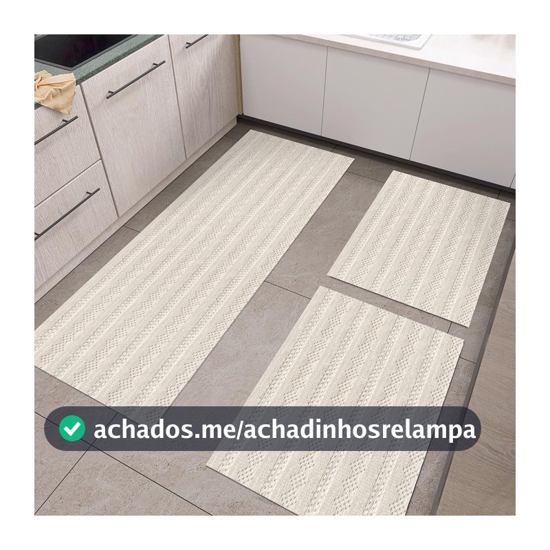 Jogo de Tapetes Kit Cozinha 2 e 3 Peças 100% Algodão Listrado Rústico Conjunto Passadeira Capacho Artesanal Lavável Decorativo (Cru, 3 Peças)