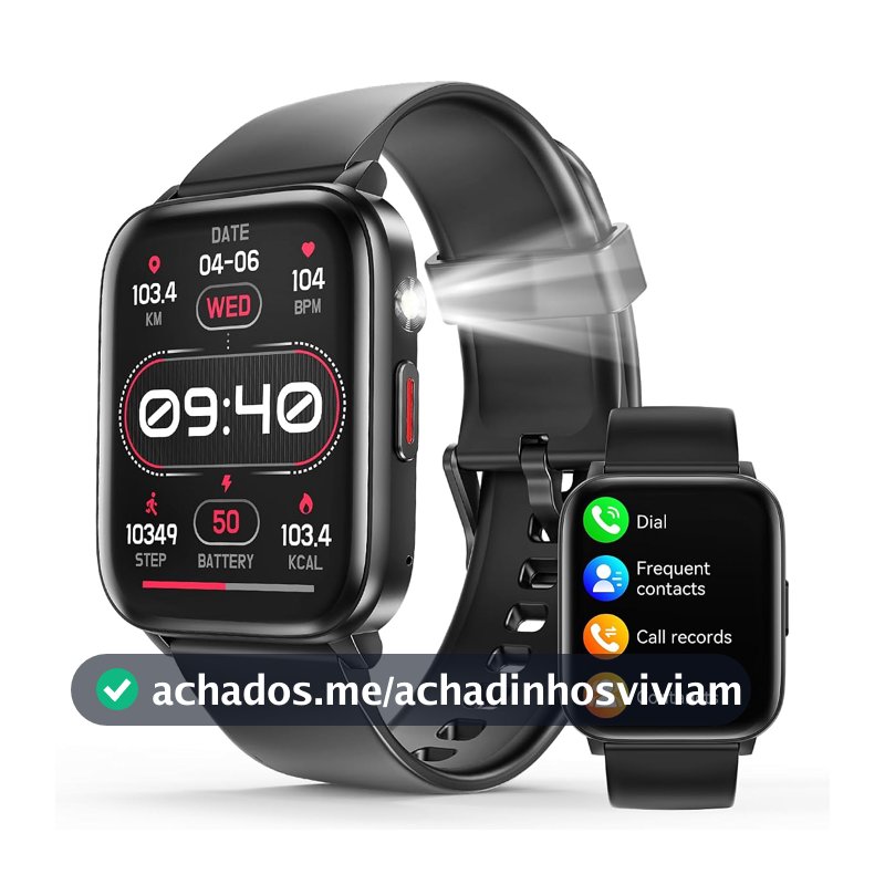 Smartwatch com Tela Sensível ao Toque 1,83", Bluetooth 5.2, Resistente à Água IP68, Bateria 240mAh, Preto