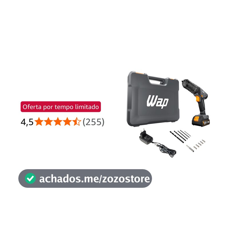 WAP Parafusadeira Furadeira de Impacto à Bateria 3/8" 12V WF 12K4.2 com 18 Níveis de Torque e Kit Acessórios e Maleta