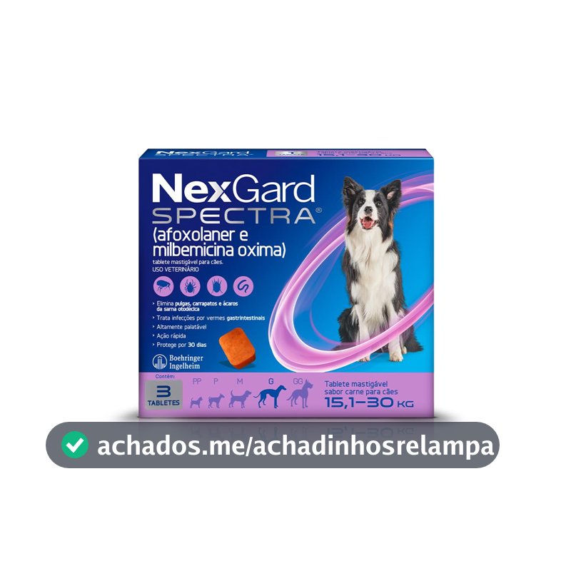 NexGard SPECTRA Antipulgas e Vermífugos para Cães de 15,1 a 30kg - 3 tabletes