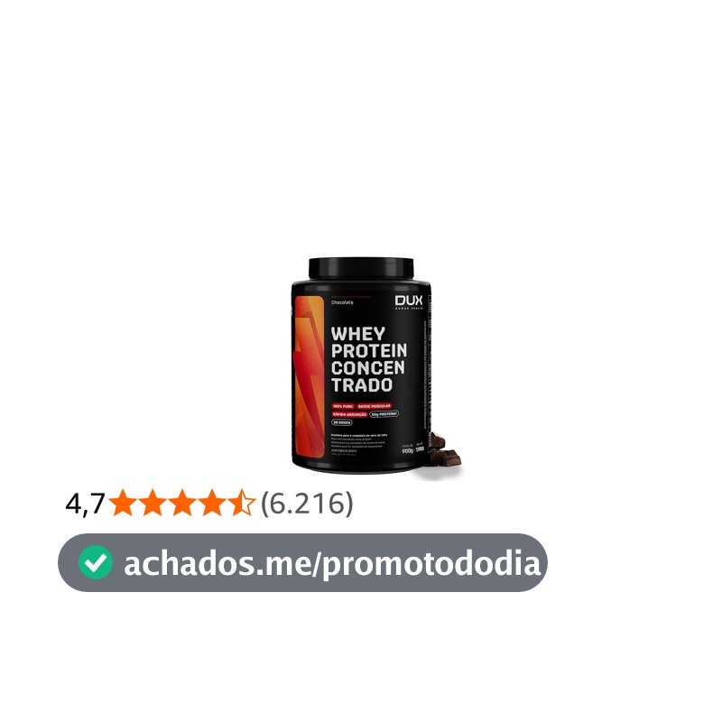 DUX HUMAN HEALTH Whey Protein Concentrado 900g Chocolate – 23g de Proteína e 5g de BCAAs por Porção