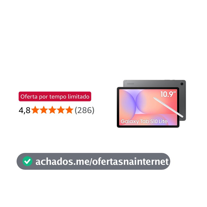 Samsung Tablet Galaxy Tab S10 Lite WiFi, 256GB, 8GB RAM, Tela 10.9", S Pen e Capa Smartbook Cover Inclusas