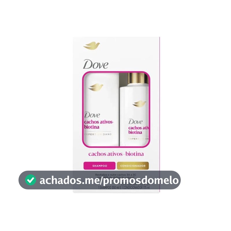 Kit Dove Cachos Ativos+Biotina Expert em Danos Shampoo 350ml+Condicionador 175ml